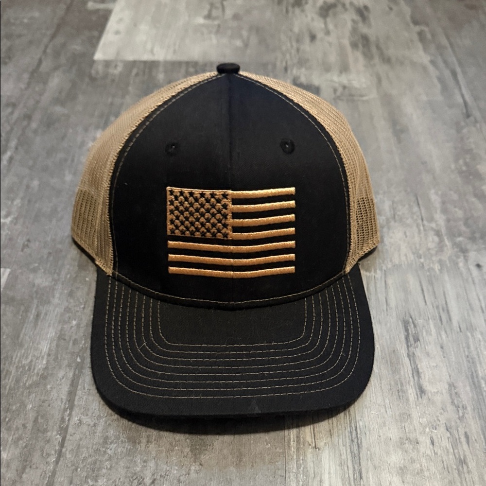 Fierce Headwear Black and Gold American Flag Mesh Snapback Hat